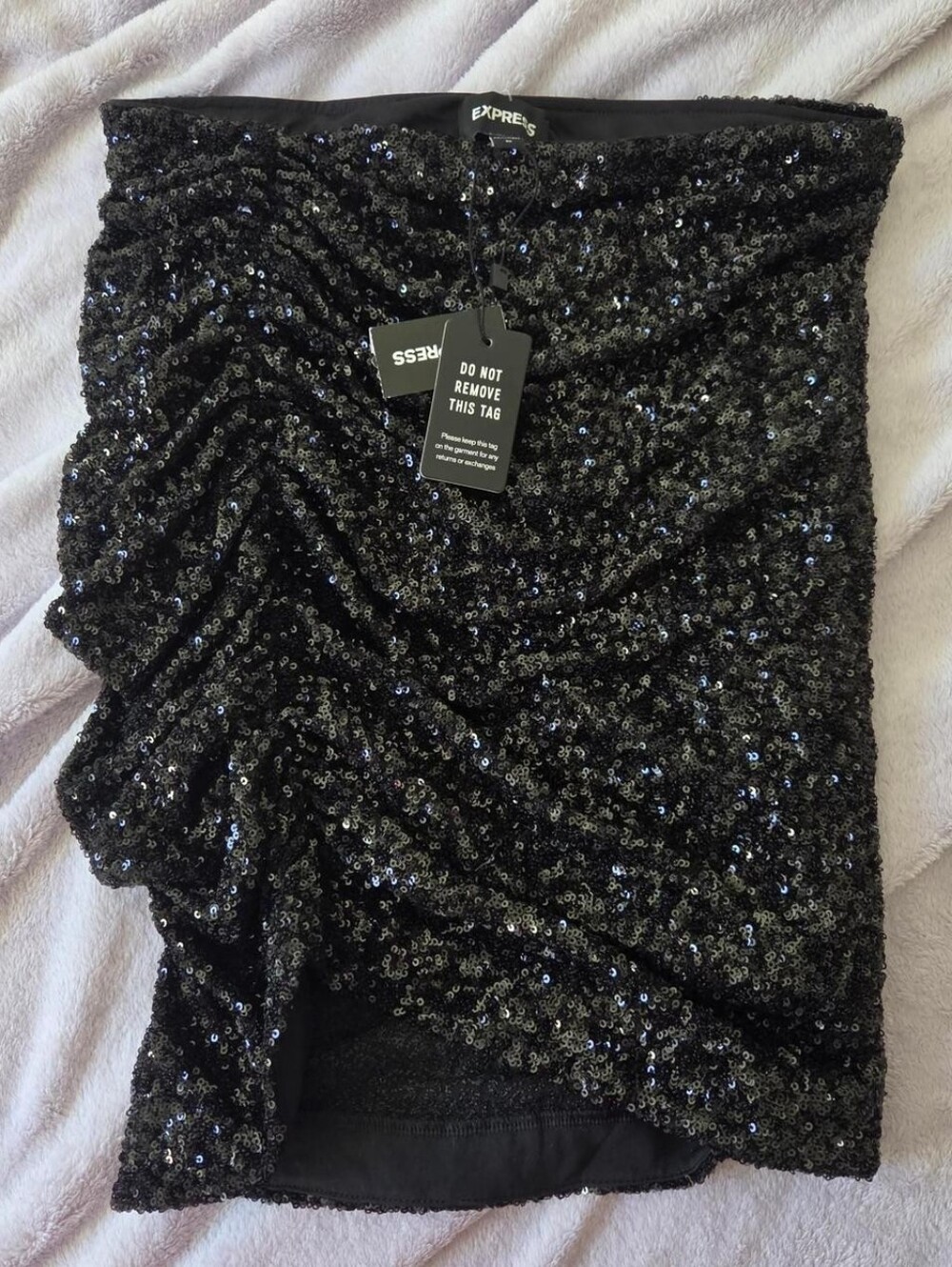 Express Black Sequin Ruched Mini Skirt NWT